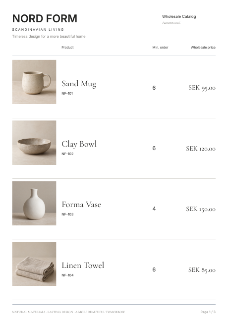 Ledger catalog layout preview