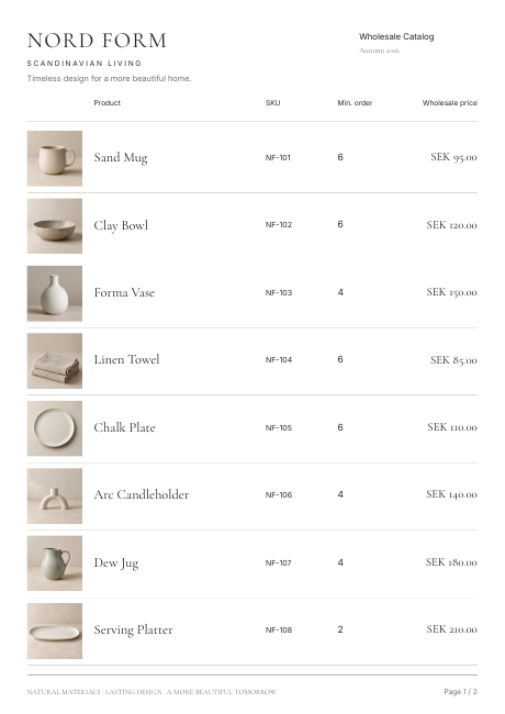 Linesheet catalog layout preview